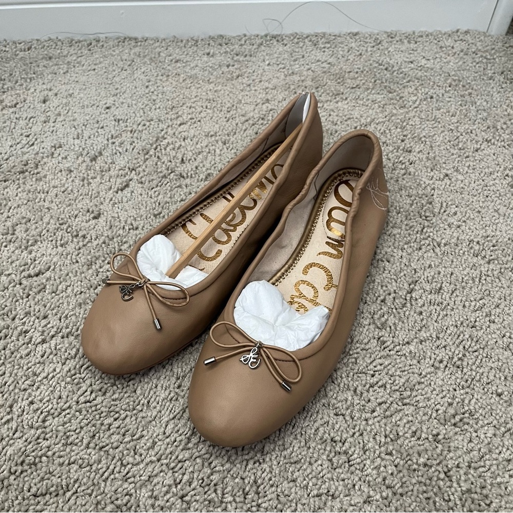 Sam Edelman Tan Leather Bow Ballet Flats